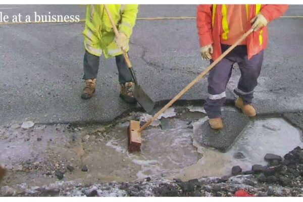 pothole at a buisness